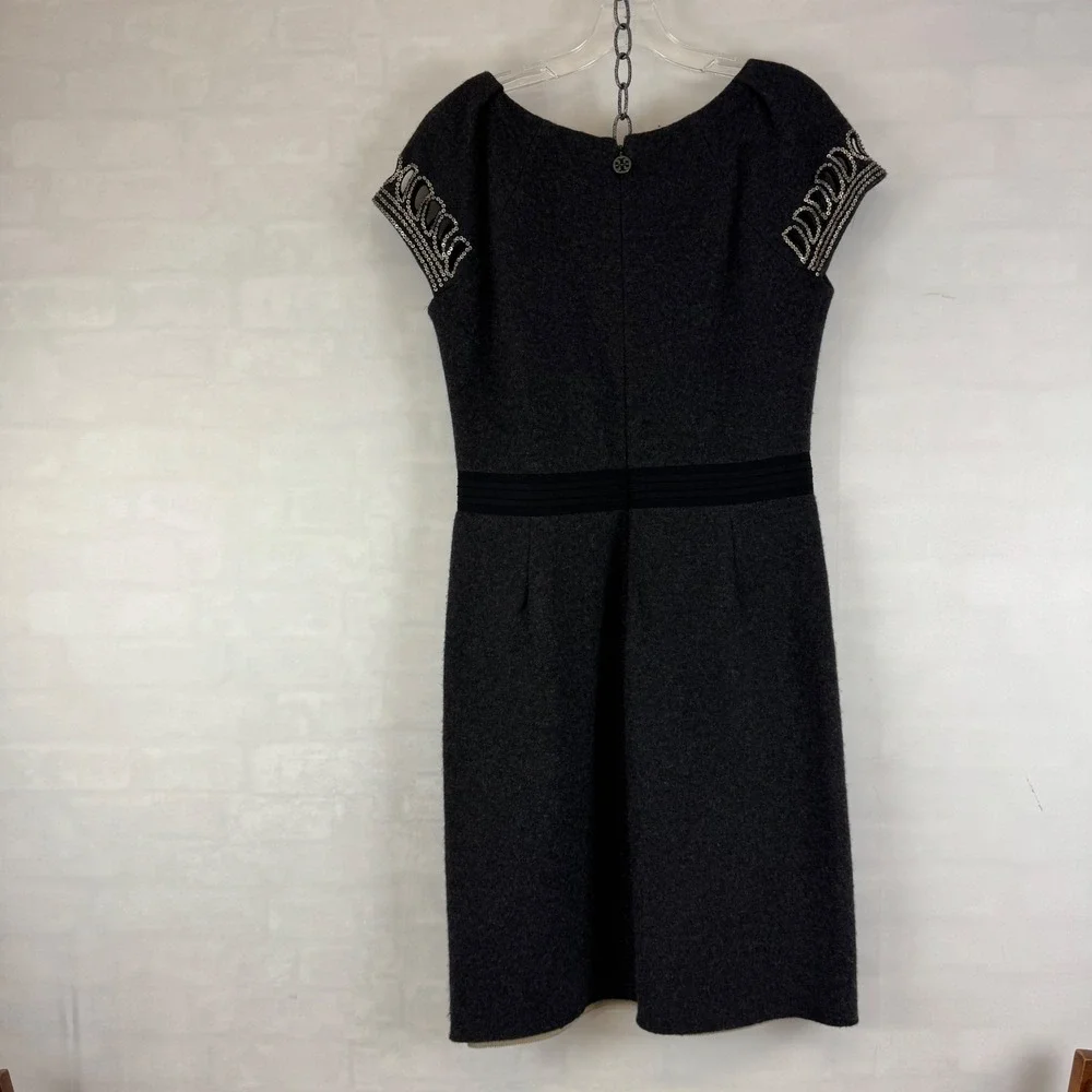 Tory Burch Gray Wool Blend Embellished Cap Sleeve Dress‎ Size M